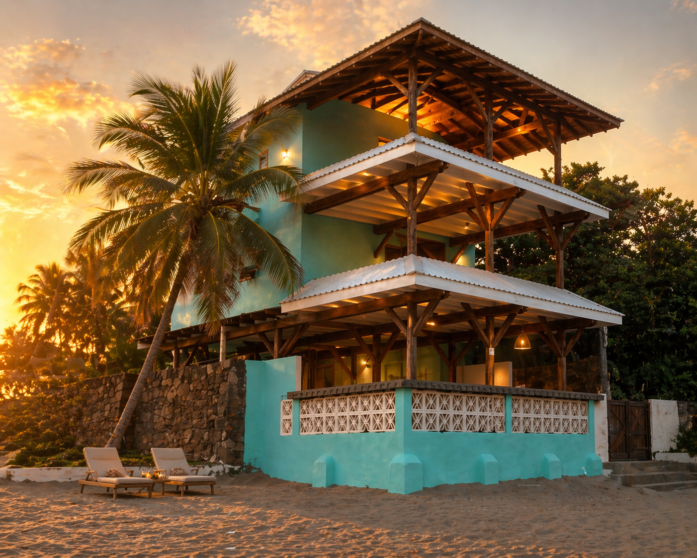 Golden-hour surf session off Playa Roca, small group in gentle waves.